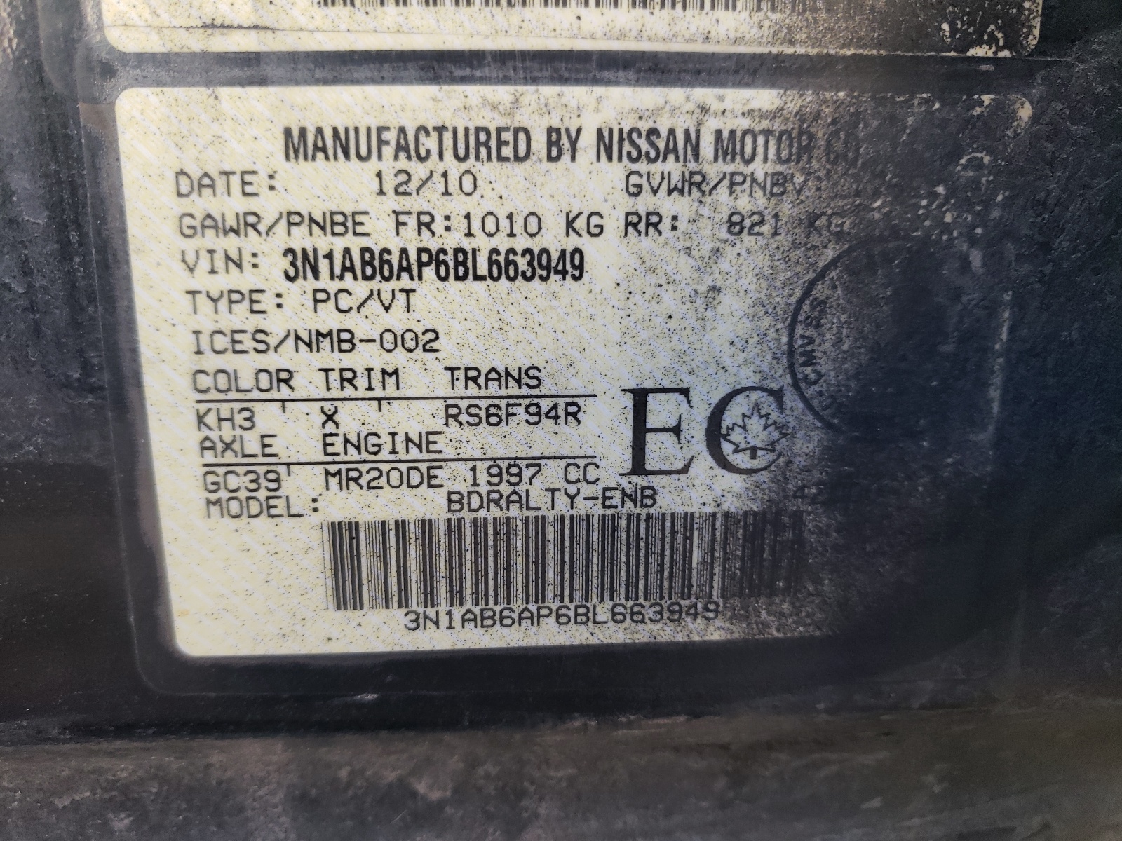 3N1AB6AP6BL663949 2011 Nissan Sentra 2.0
