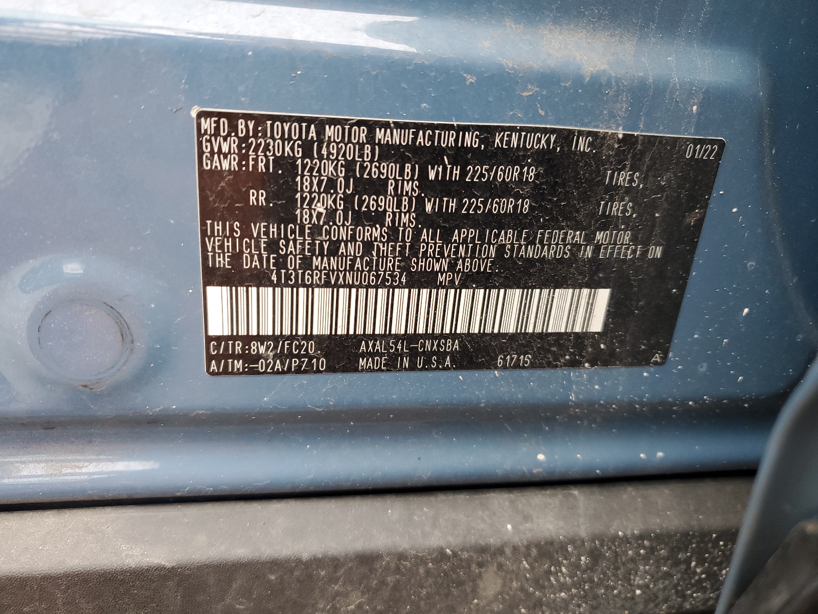 4T3T6RFVXNU067534 2022 Toyota Rav4 Se