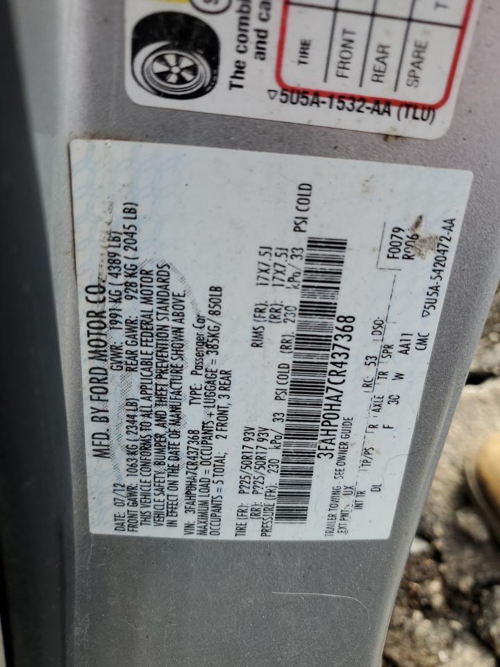 2012 Ford Fusion Se VIN: 3FAHP0HA7CR437368 Lot: 40795974