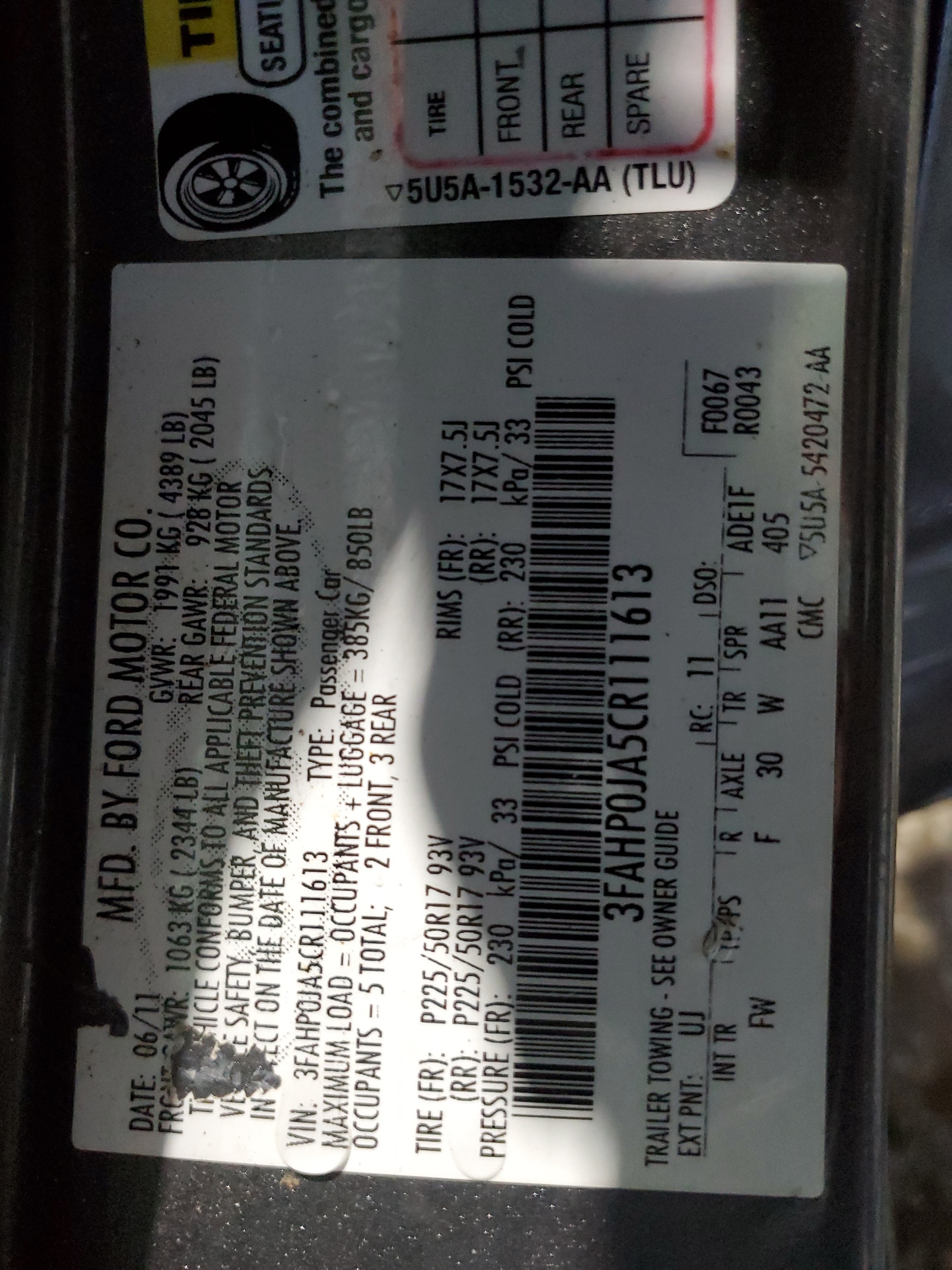 3FAHP0JA5CR111613 2012 Ford Fusion Sel