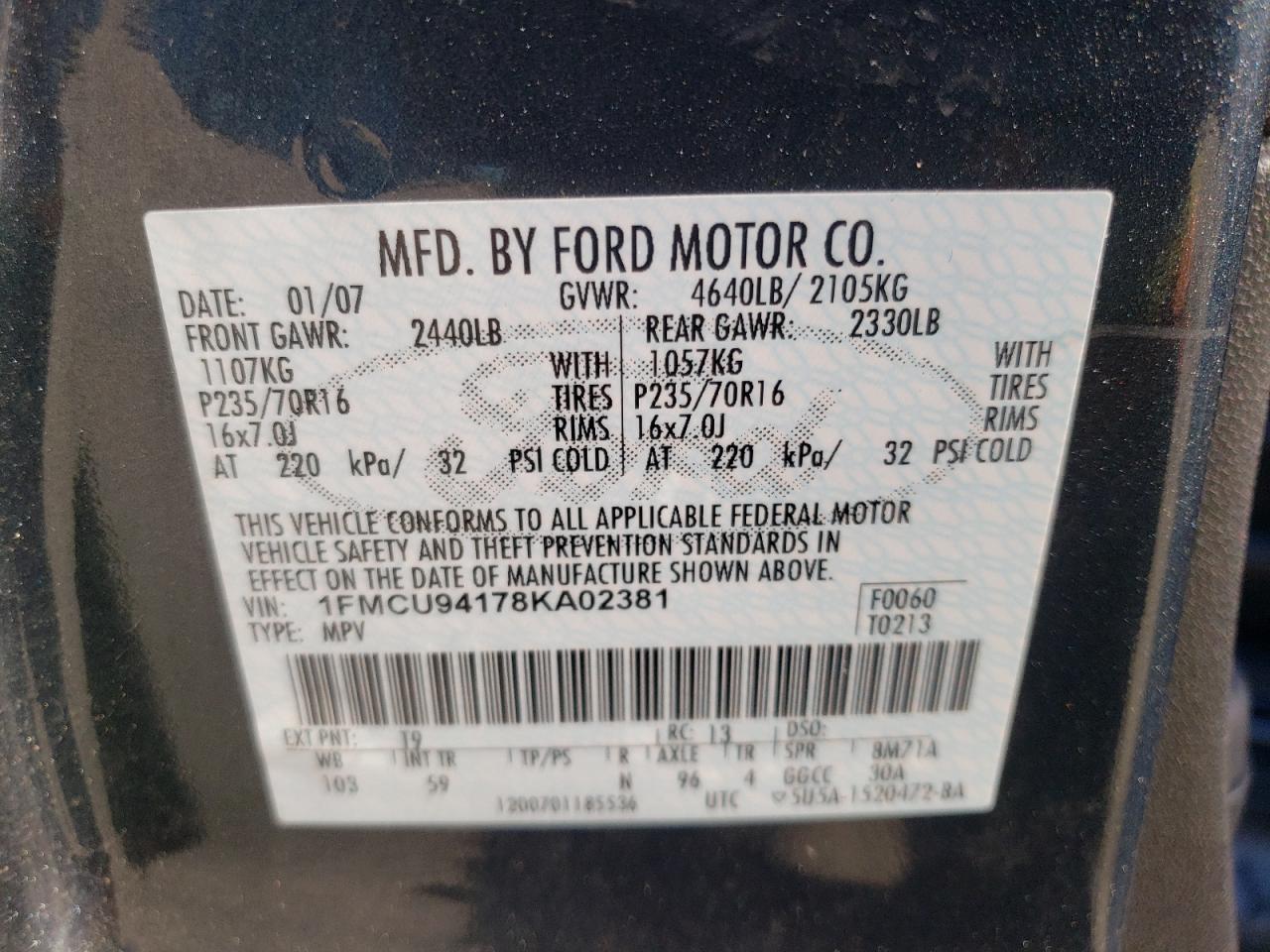 1FMCU94178KA02381 2008 Ford Escape Limited