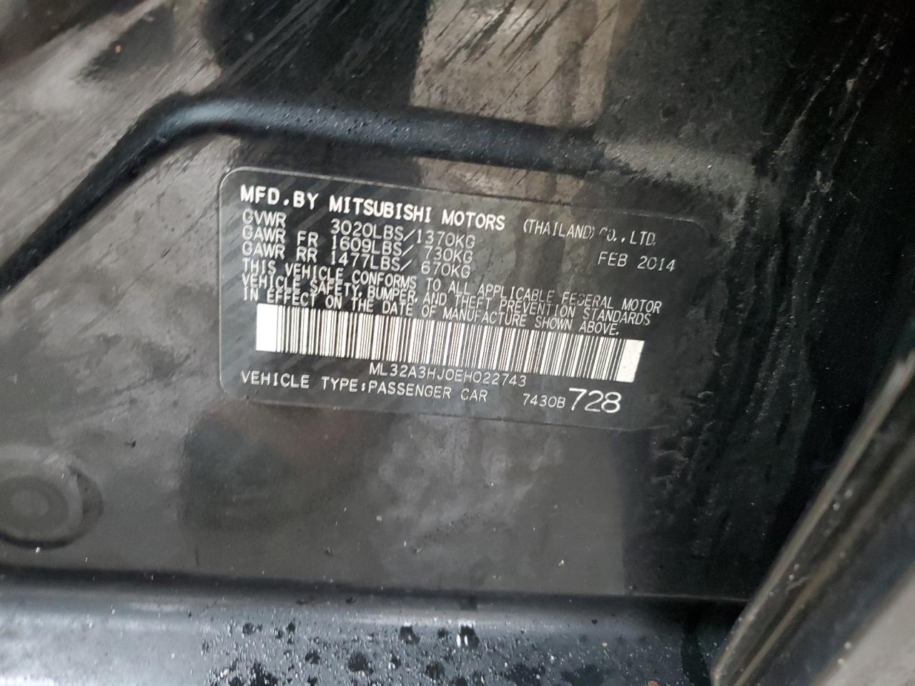 ML32A3HJ0EH022743 2014 Mitsubishi Mirage De