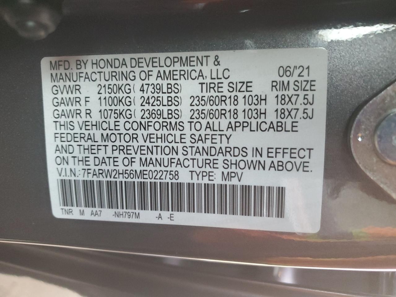 2021 Honda Cr-V Ex VIN: 7FARW2H56ME022758 Lot: 41788034