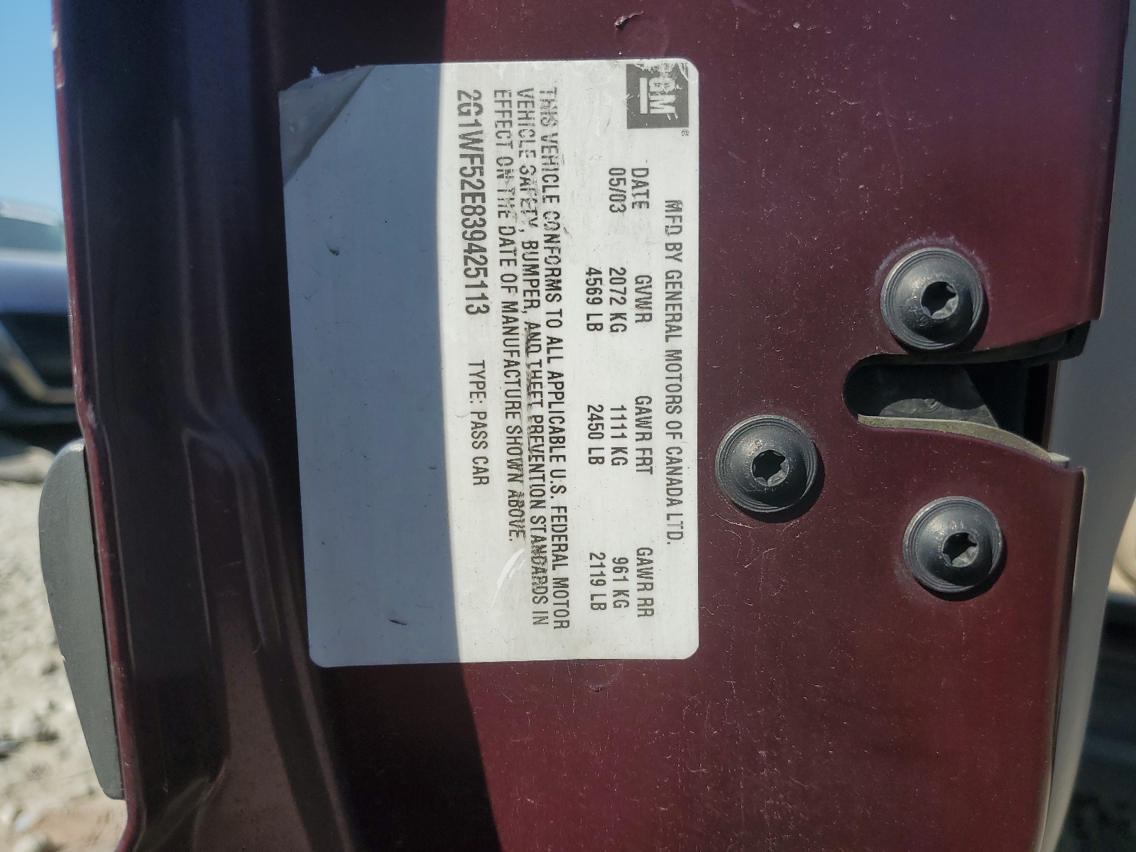 2G1WF52E839425113 2003 Chevrolet Impala