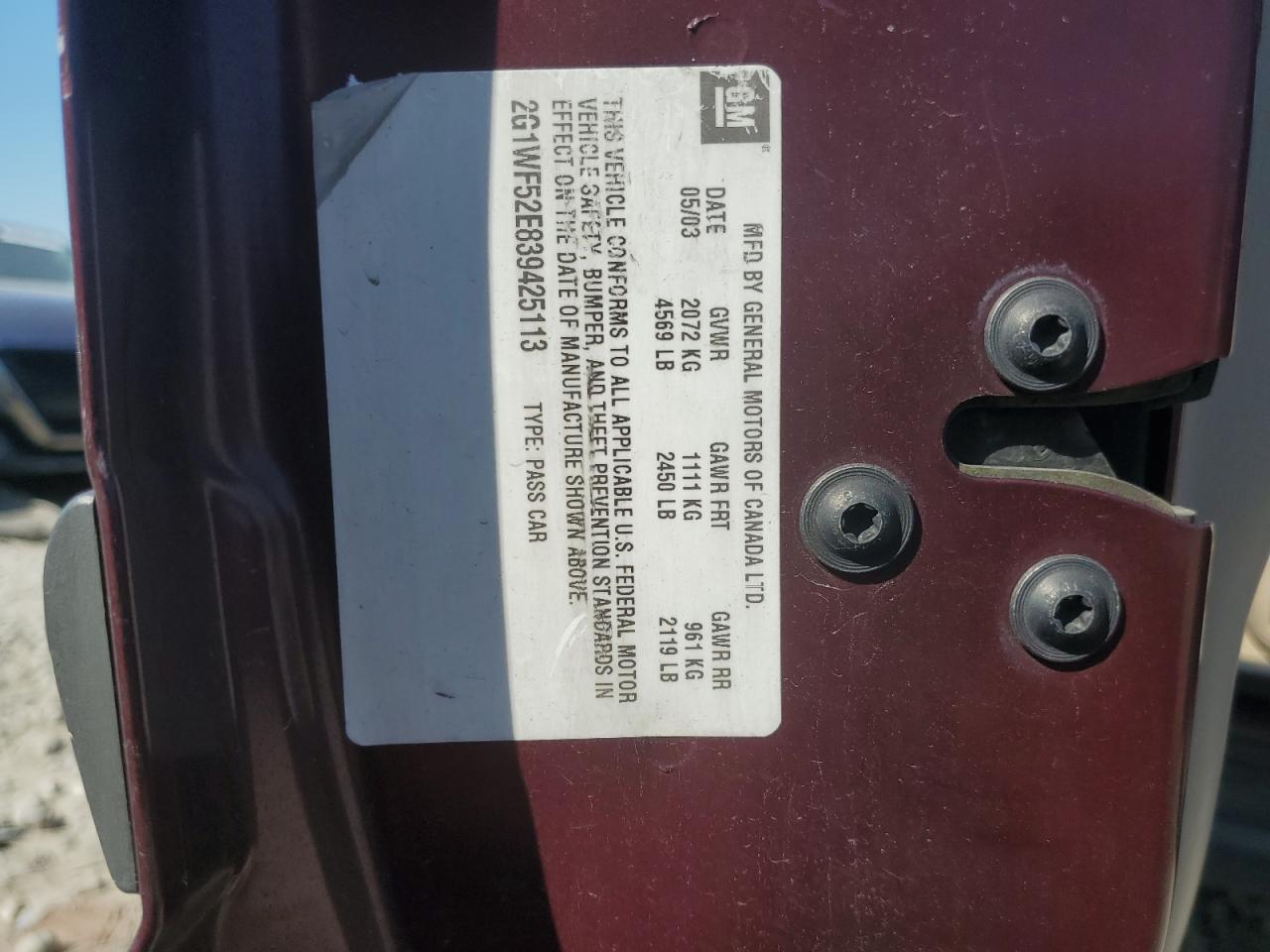 2003 Chevrolet Impala VIN: 2G1WF52E839425113 Lot: 43407504