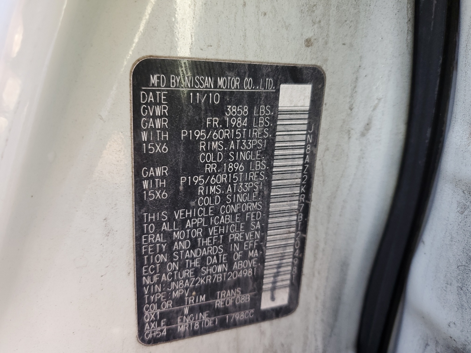 JN8AZ2KR7BT204981 2011 Nissan Cube Base