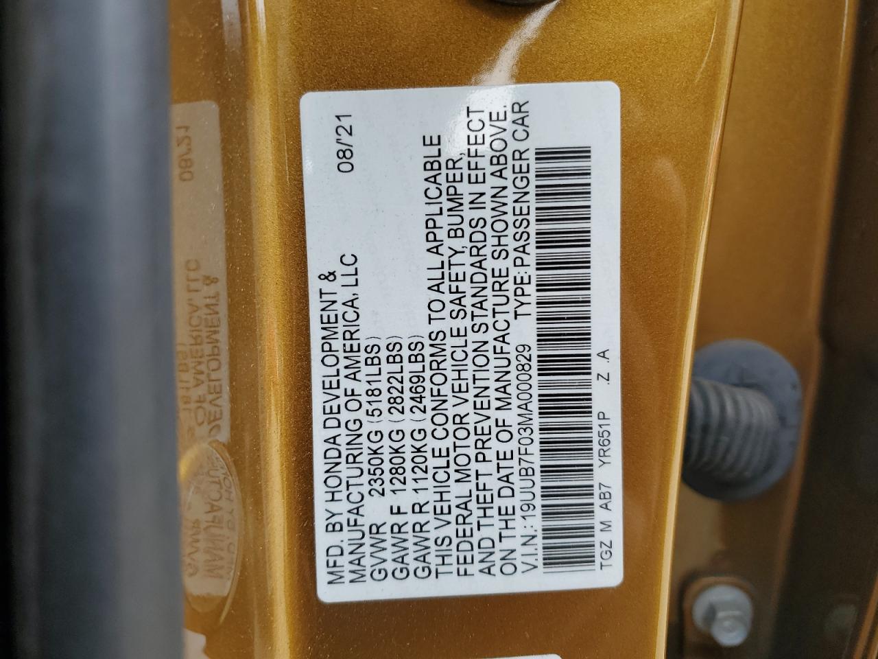 19UUB7F03MA000829 2021 Acura Tlx Type S