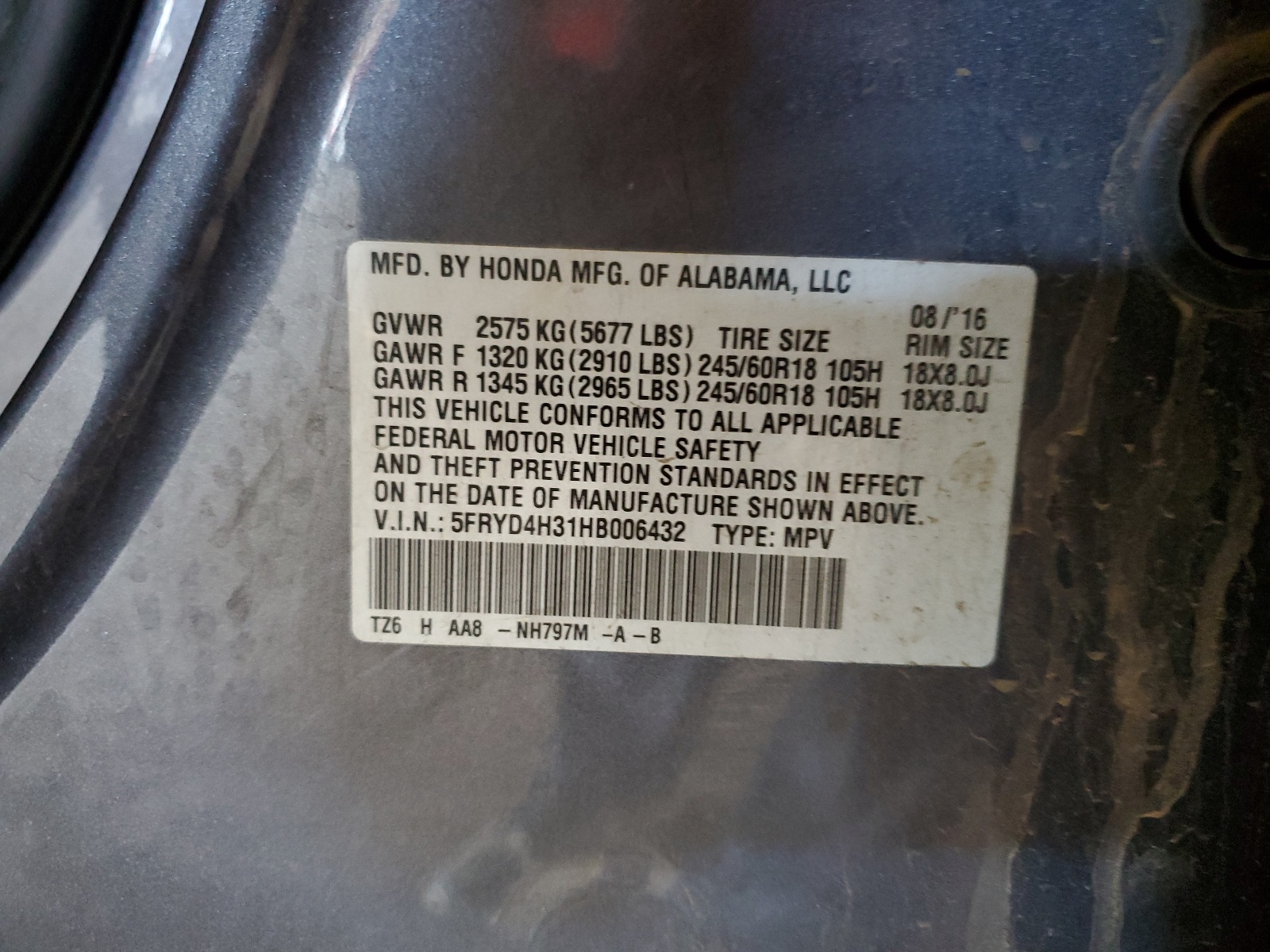 5FRYD4H31HB006432 2017 Acura Mdx