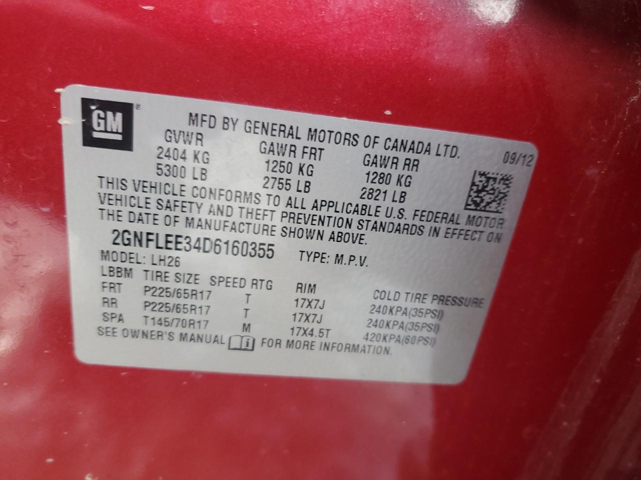 2013 Chevrolet Equinox Lt VIN: 2GNFLEE34D6160355 Lot: 40282694