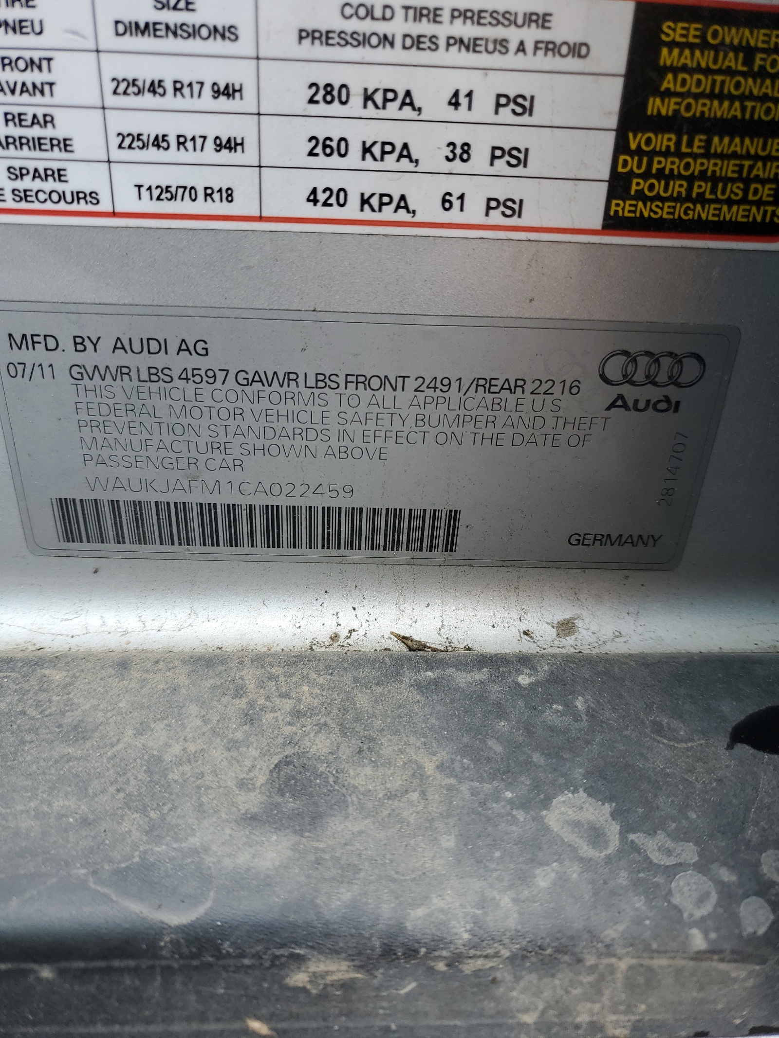 WAUKJAFM1CA022459 2012 Audi A3 Premium Plus