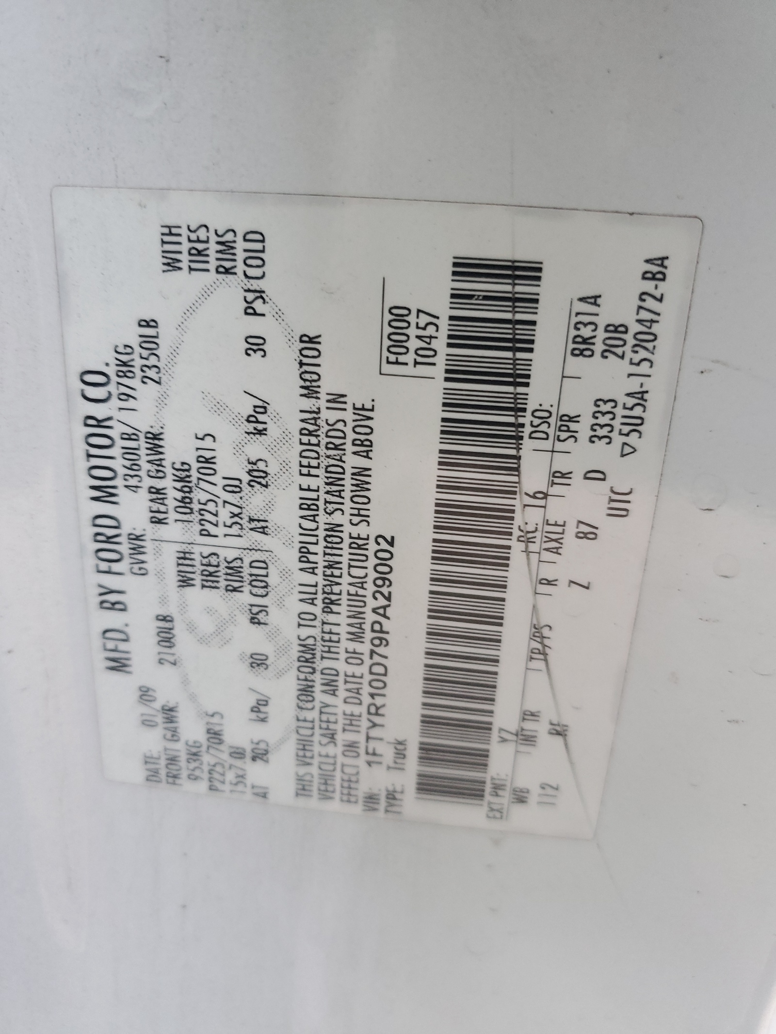 1FTYR10D79PA29002 2009 Ford Ranger