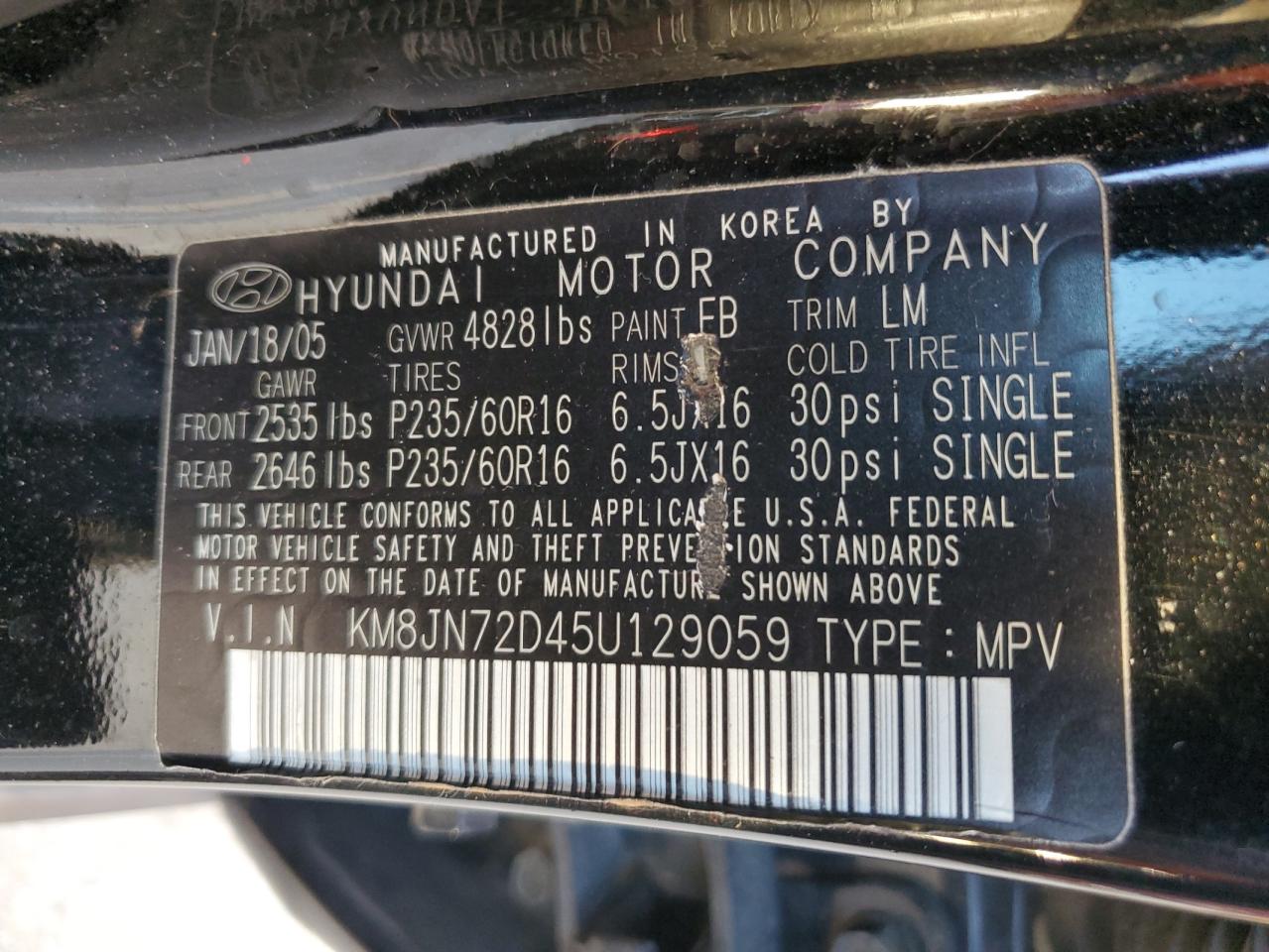 KM8JN72D45U129059 2005 Hyundai Tucson Gls