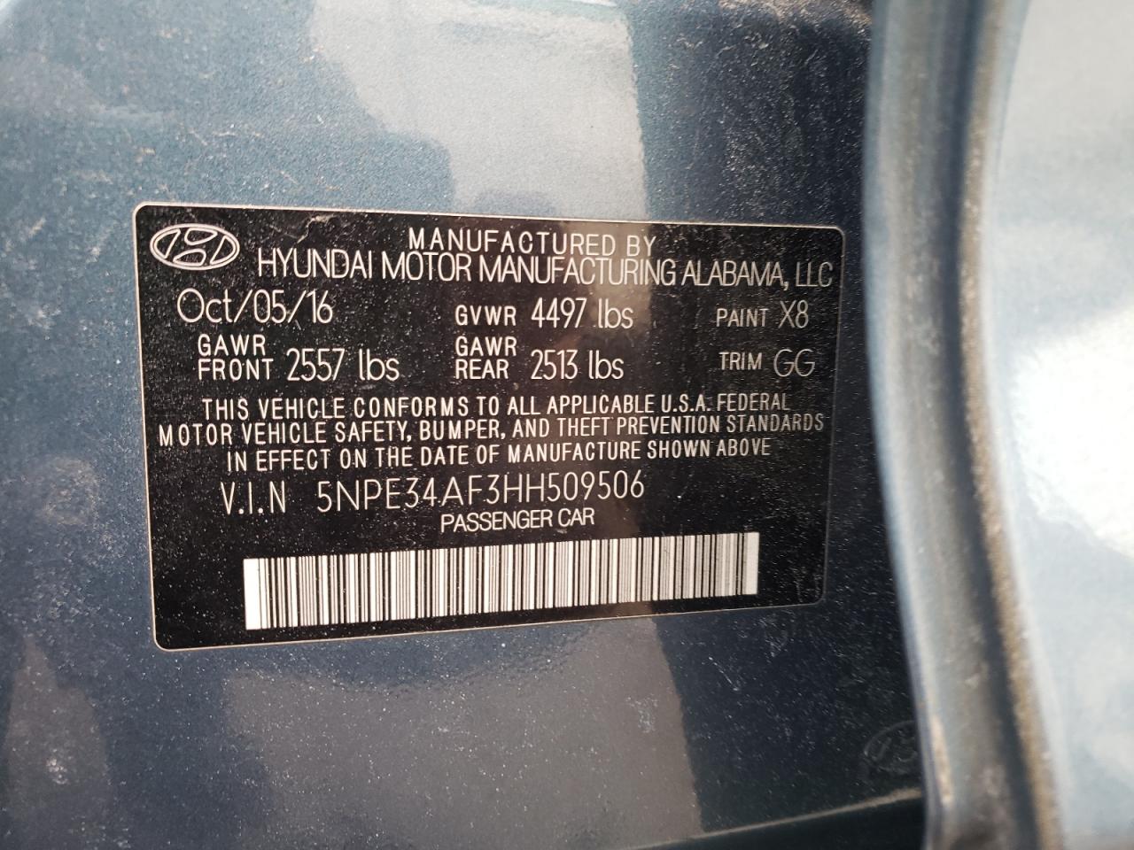 2017 Hyundai Sonata Sport VIN: 5NPE34AF3HH509506 Lot: 39495654