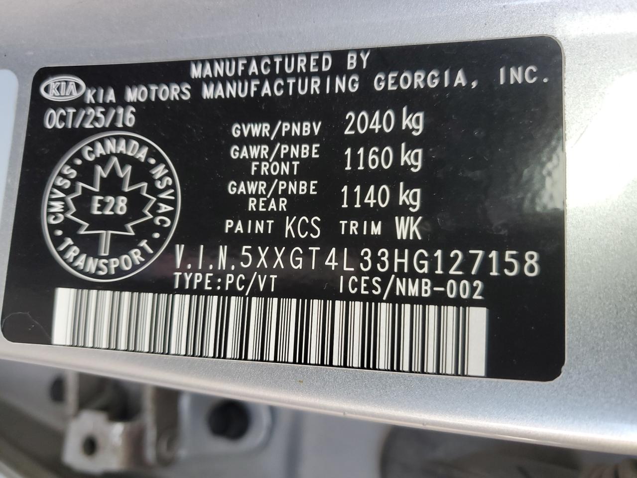 2017 Kia Optima Lx VIN: 5XXGT4L33HG127158 Lot: 42421874