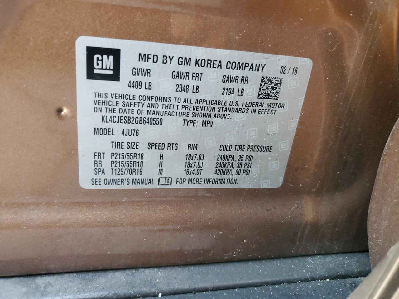 KL4CJESB2GB640550 2016 Buick Encore