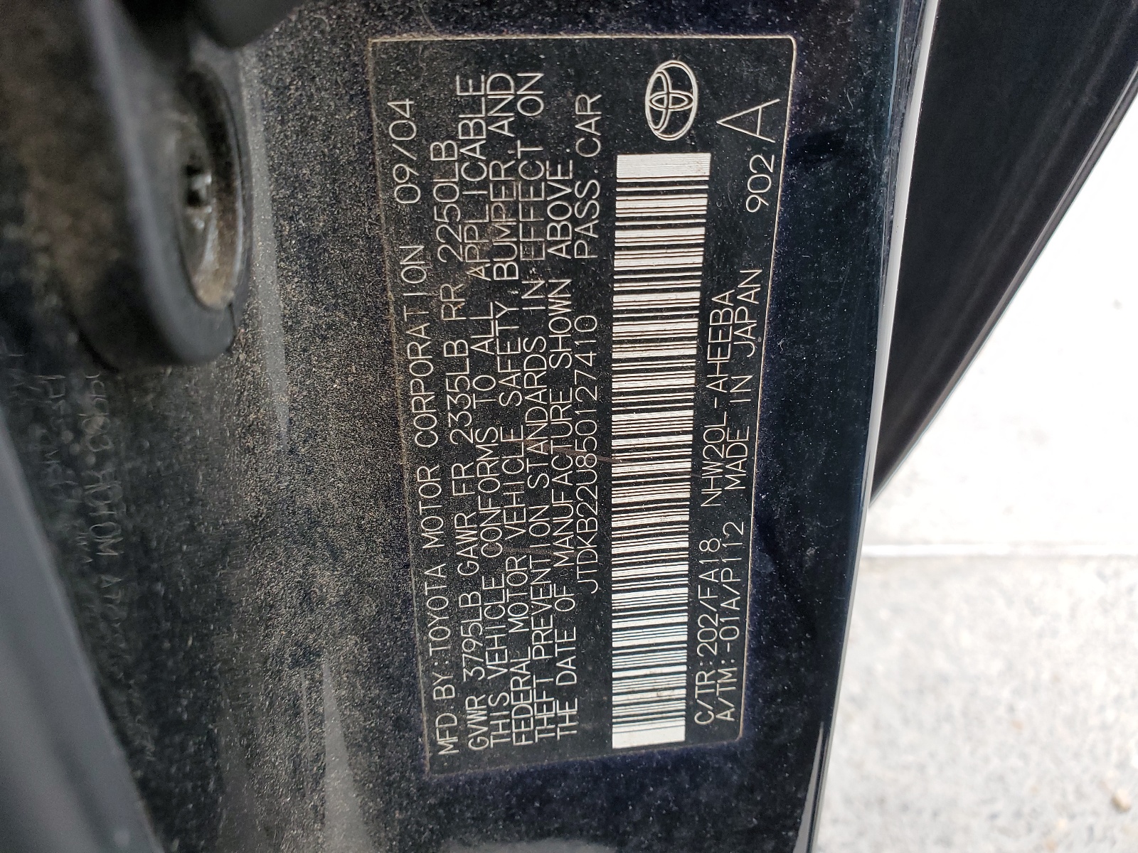 JTDKB22U850127410 2005 Toyota Prius