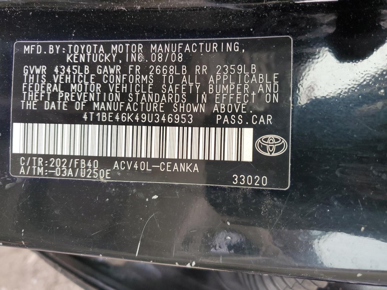 4T1BE46K49U346953 2009 Toyota Camry Base