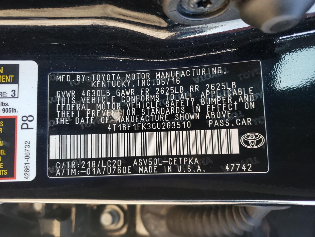 VIN 4T1BF1FK3GU263510 2016 TOYOTA CAMRY no.12