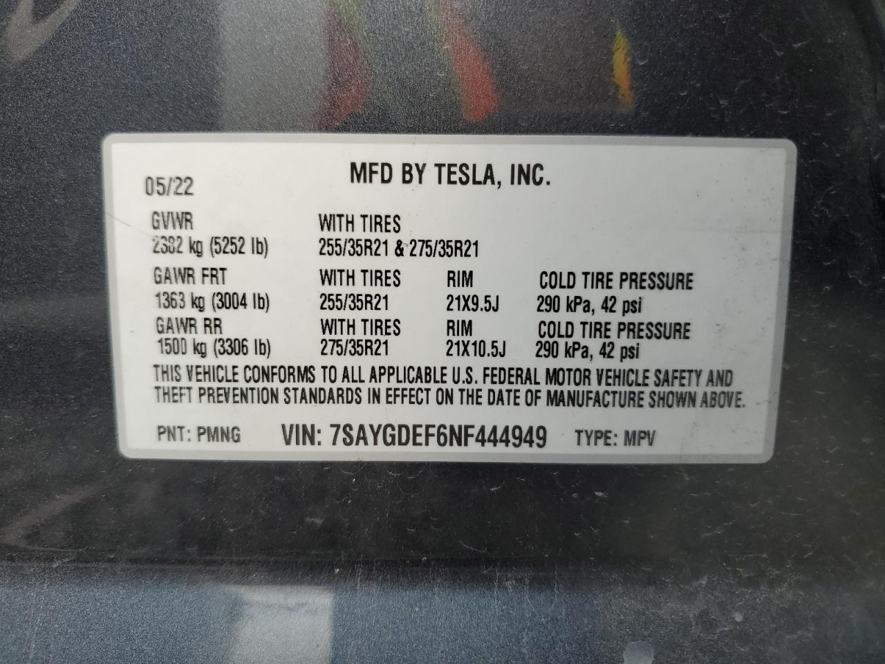 2022 Tesla Model Y VIN: 7SAYGDEF6NF444949 Lot: 43070724