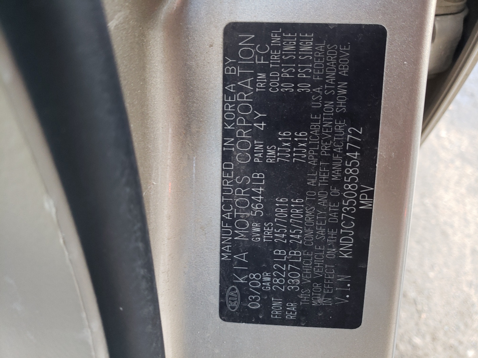 KNDJC735085854772 2008 Kia Sorento Ex