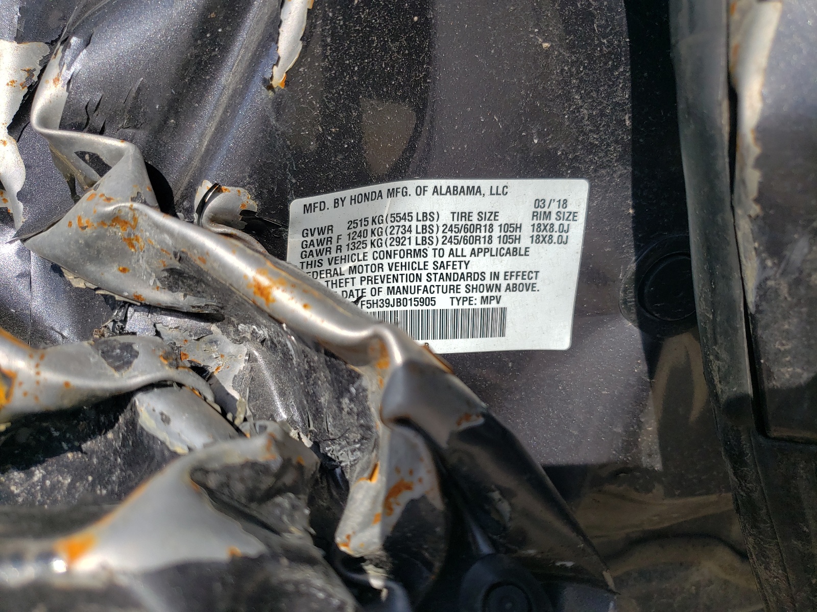 5FNYF5H39JB015905 2018 Honda Pilot Ex