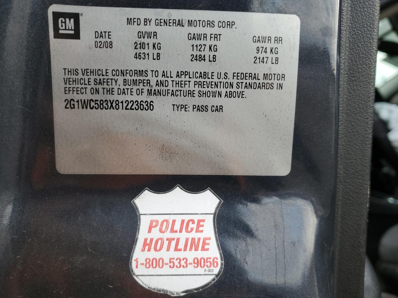 2008 Chevrolet Impala Lt VIN: 2G1WC583X81223636 Lot: 42637804