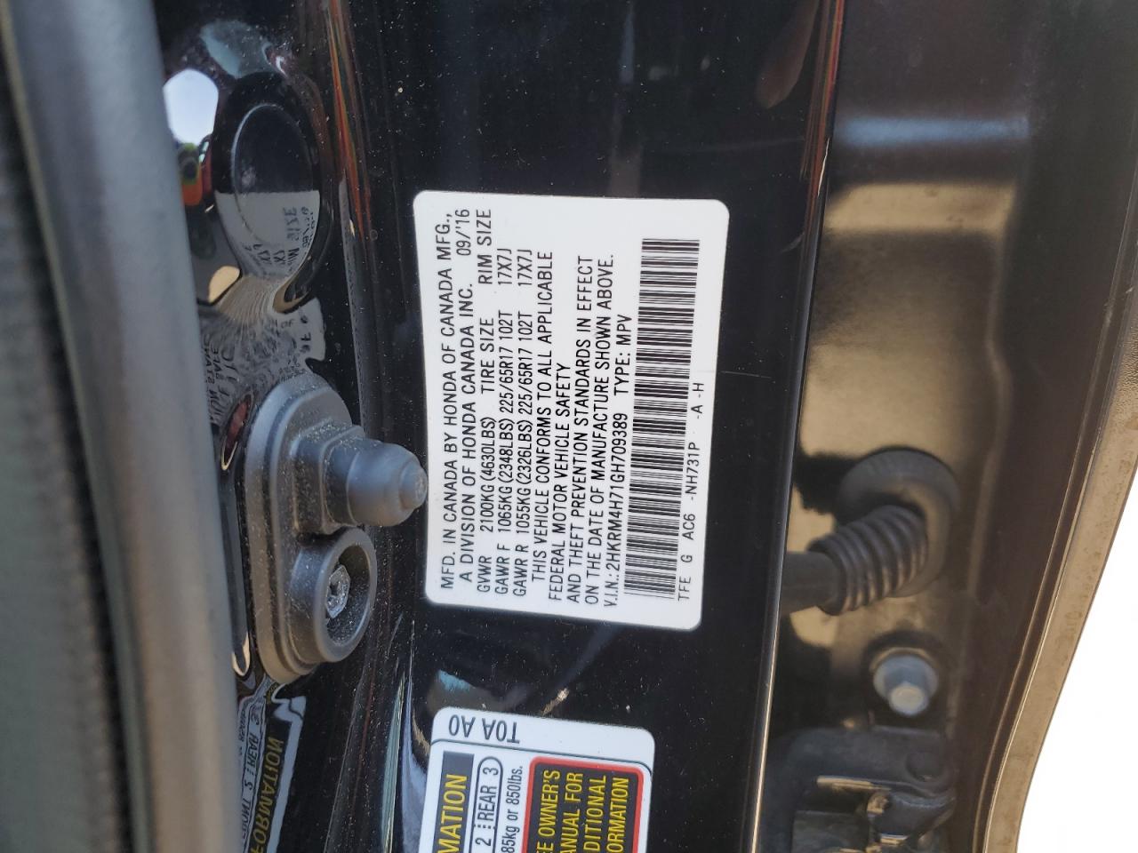 2HKRM4H71GH709389 2016 Honda Cr-V Exl