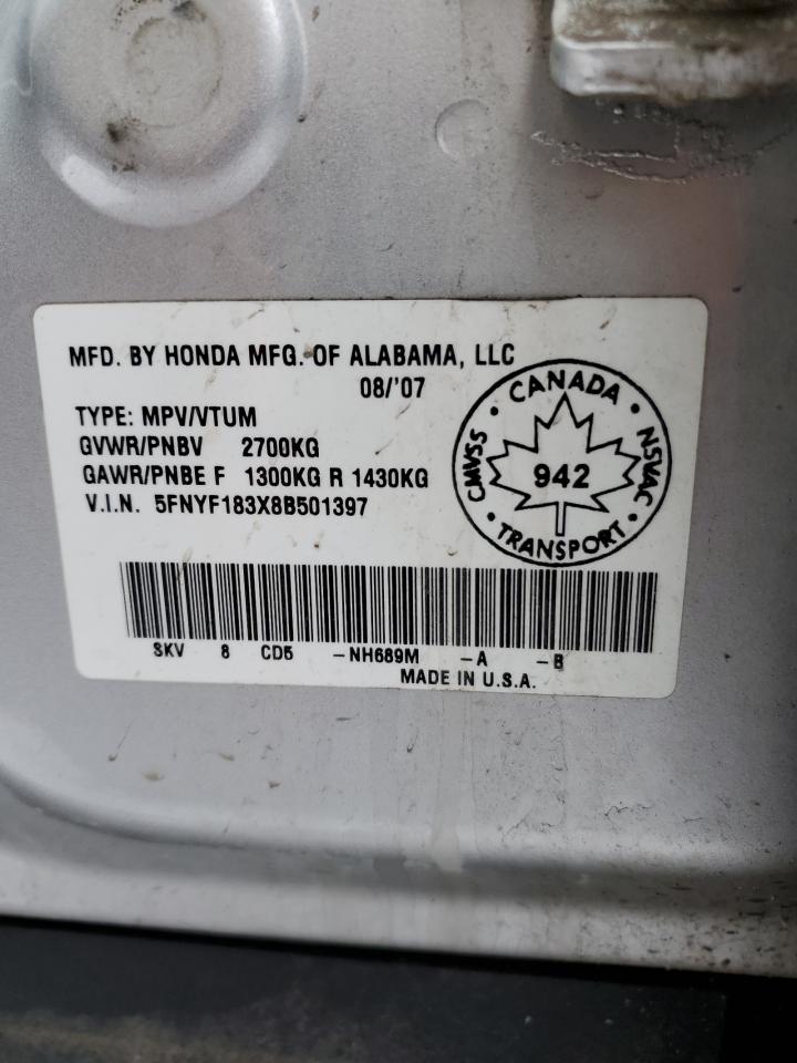5FNYF183X8B501397 2008 Honda Pilot Se