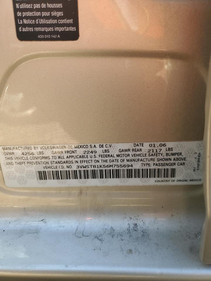 2006 Volkswagen Jetta Tdi Option Package 1 VIN: 3VWST81K56M755694 Lot: 65014464