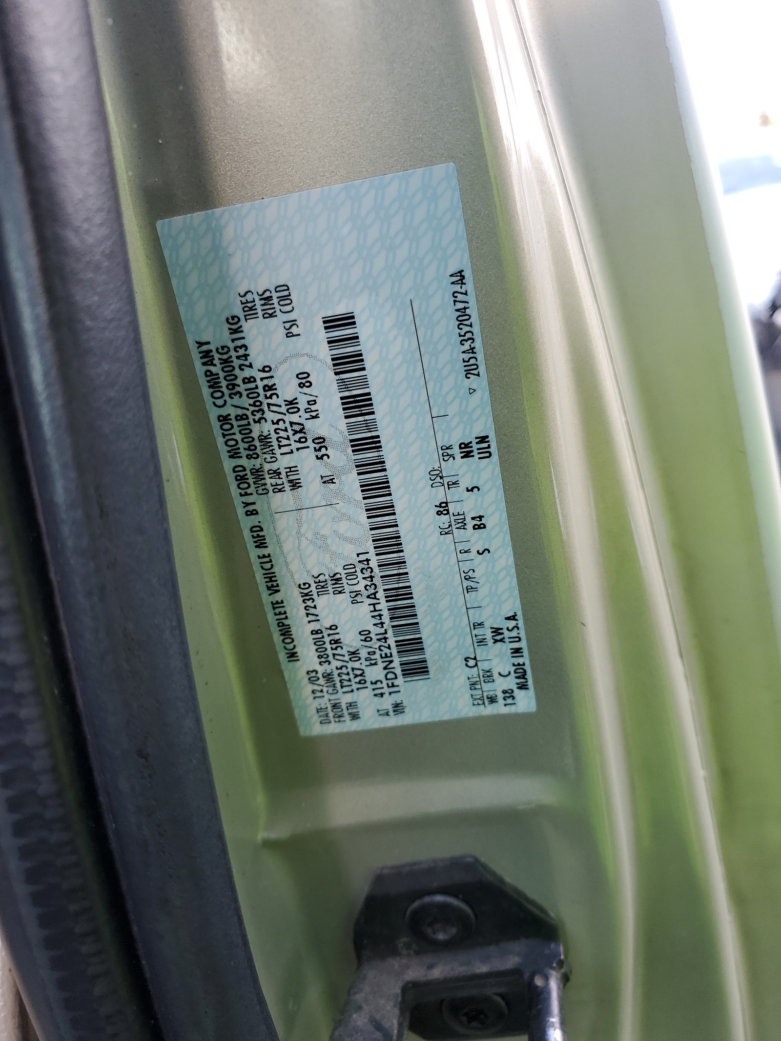 1FDNE24L44HA34341 2004 Ford Econoline E250 Van