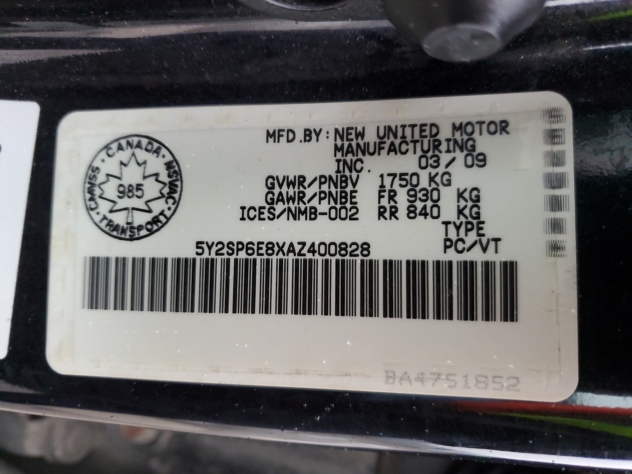 5Y2SP6E8XAZ400828 2010 Pontiac Vibe