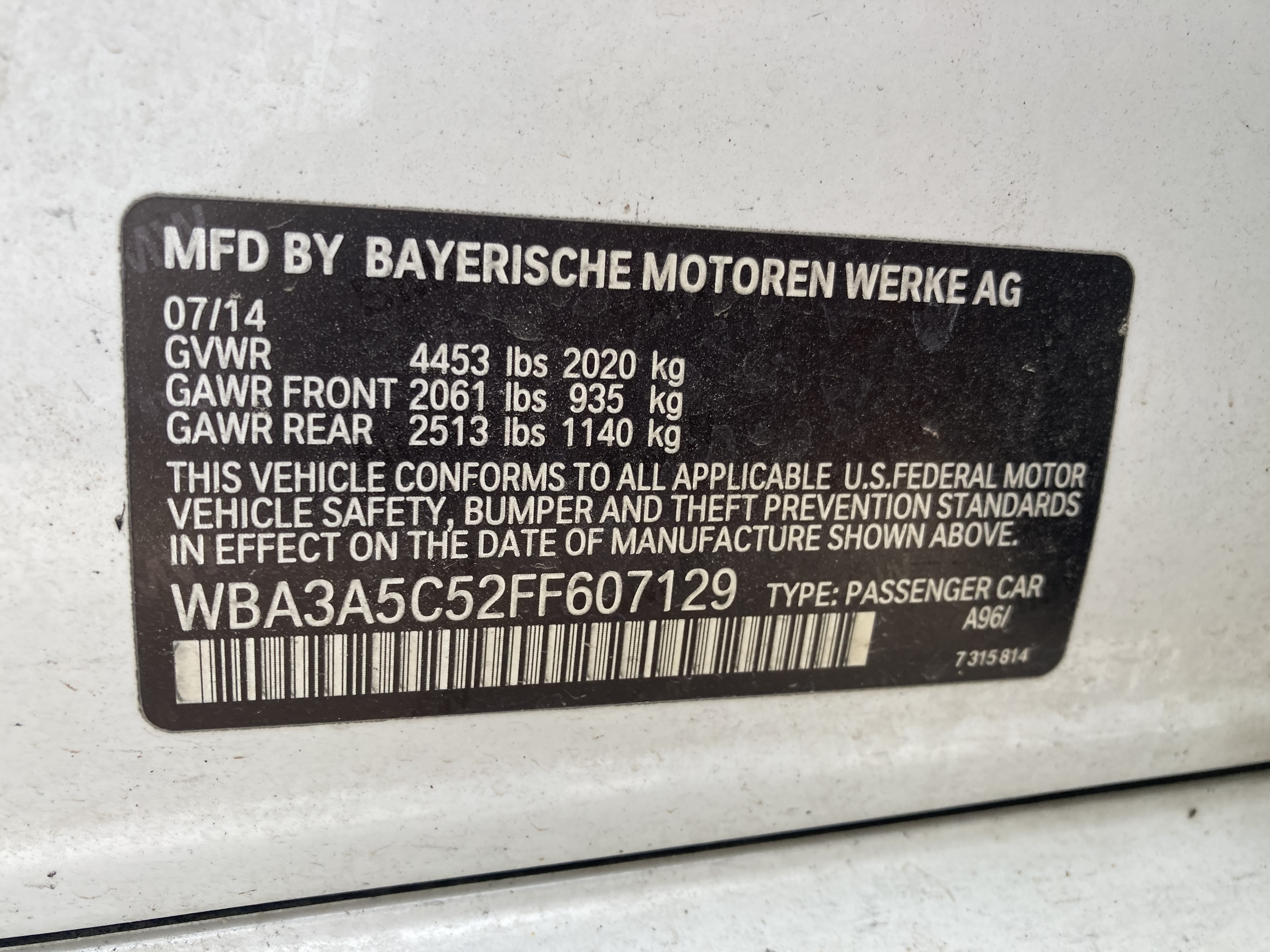 WBA3A5C52FF607129 2015 BMW 328 I