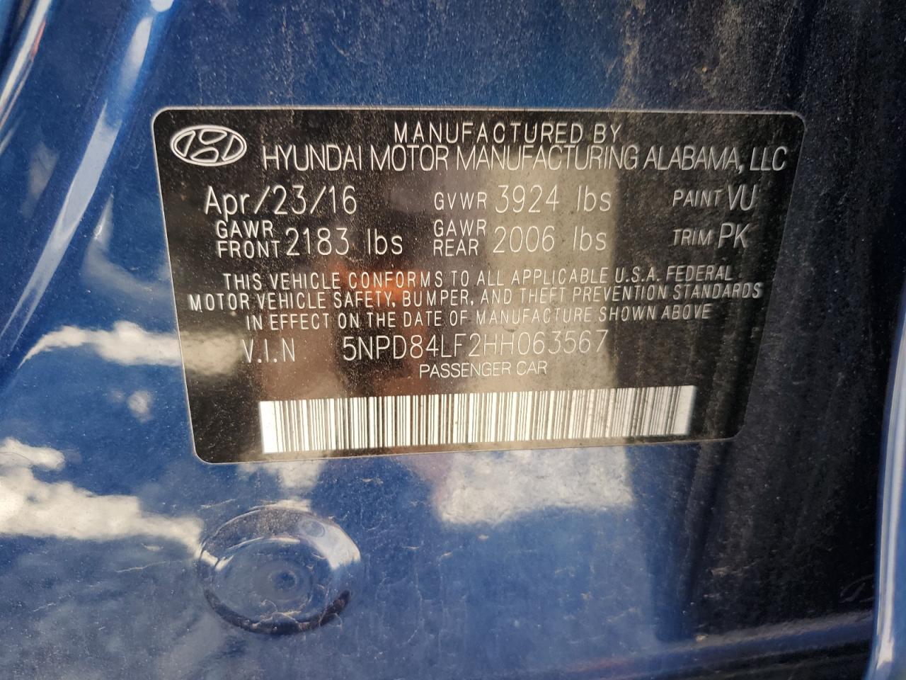 5NPD84LF2HH063567 2017 Hyundai Elantra Se