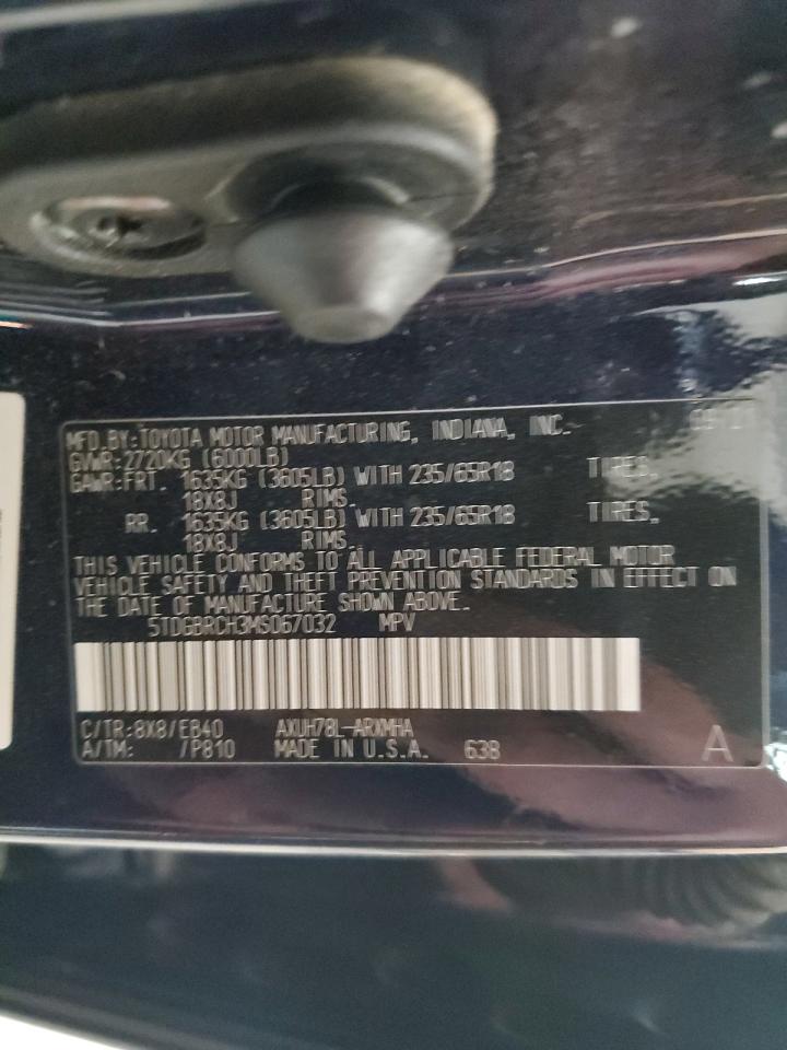 2021 Toyota Highlander Hybrid Xle VIN: 5TDGBRCH3MS067032 Lot: 44396004