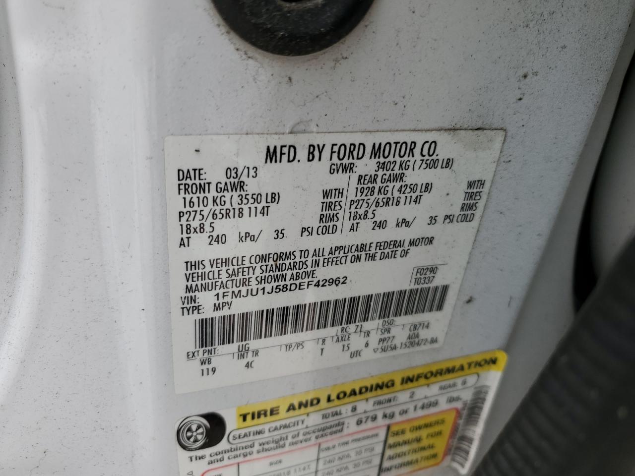 2013 Ford Expedition Xlt VIN: 1FMJU1J58DEF42962 Lot: 44570584