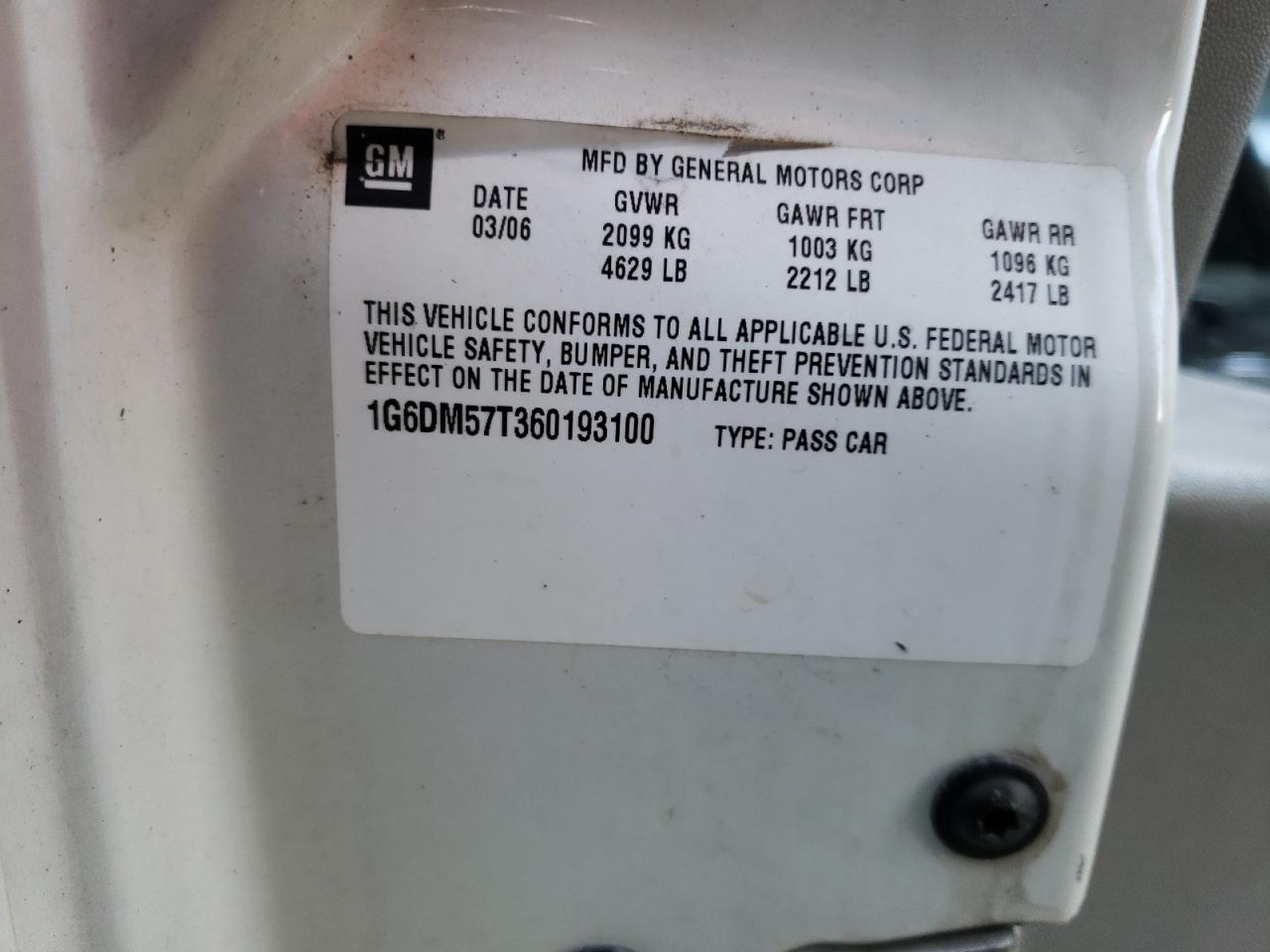 2006 Cadillac Cts VIN: 1G6DM57T360193100 Lot: 41657434