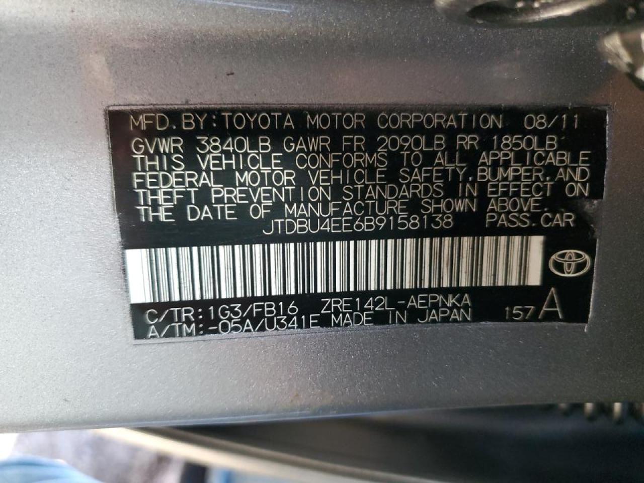 JTDBU4EE6B9158138 2011 Toyota Corolla Base