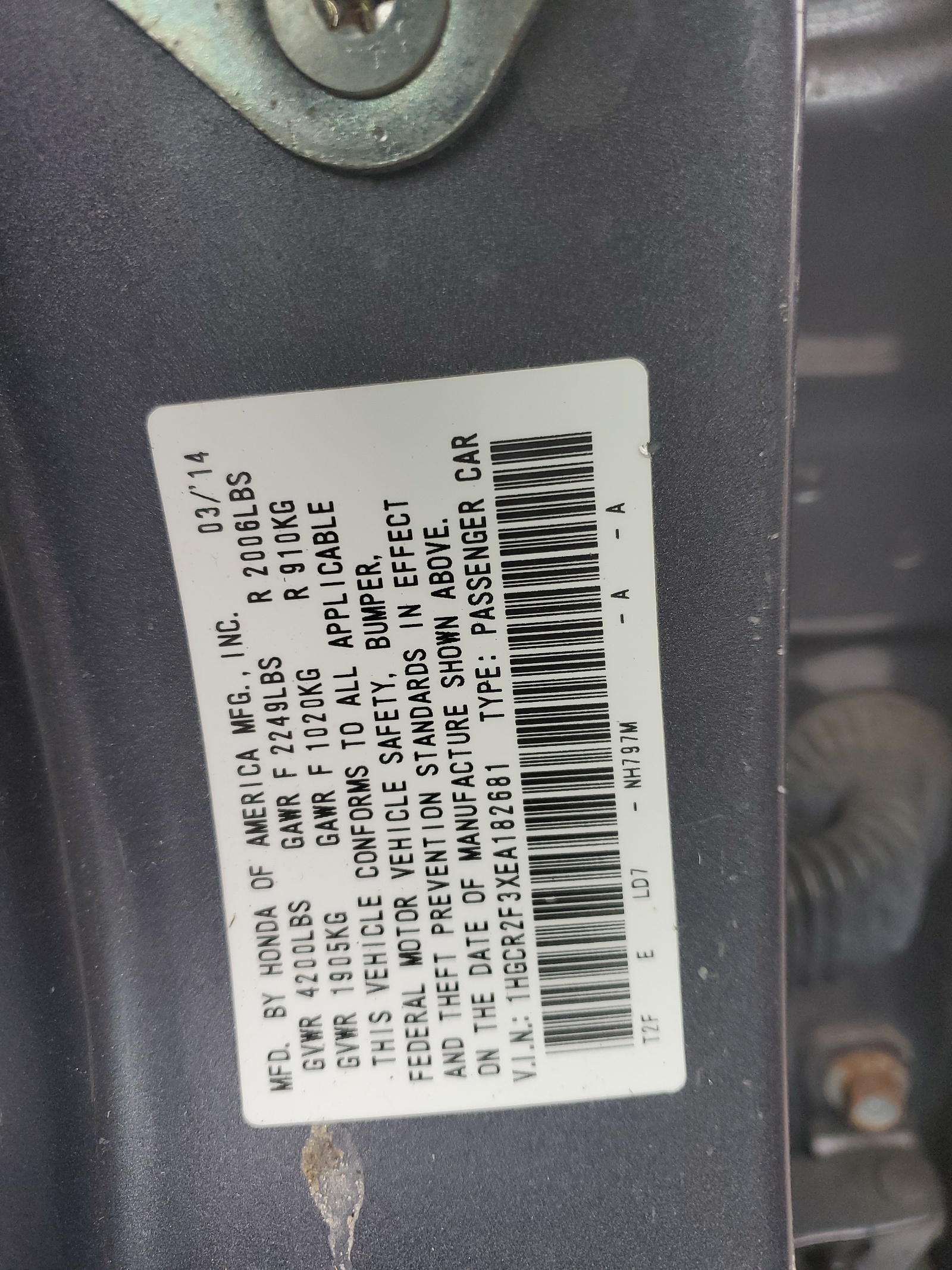 1HGCR2F3XEA182681 2014 Honda Accord Lx