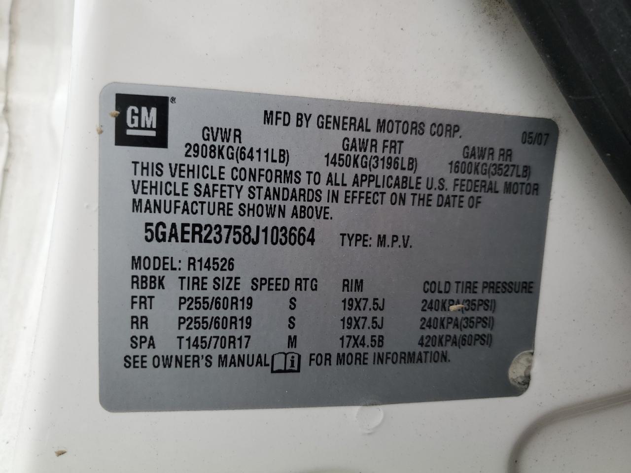 2008 Buick Enclave Cxl VIN: 5GAER23758J103664 Lot: 45109404