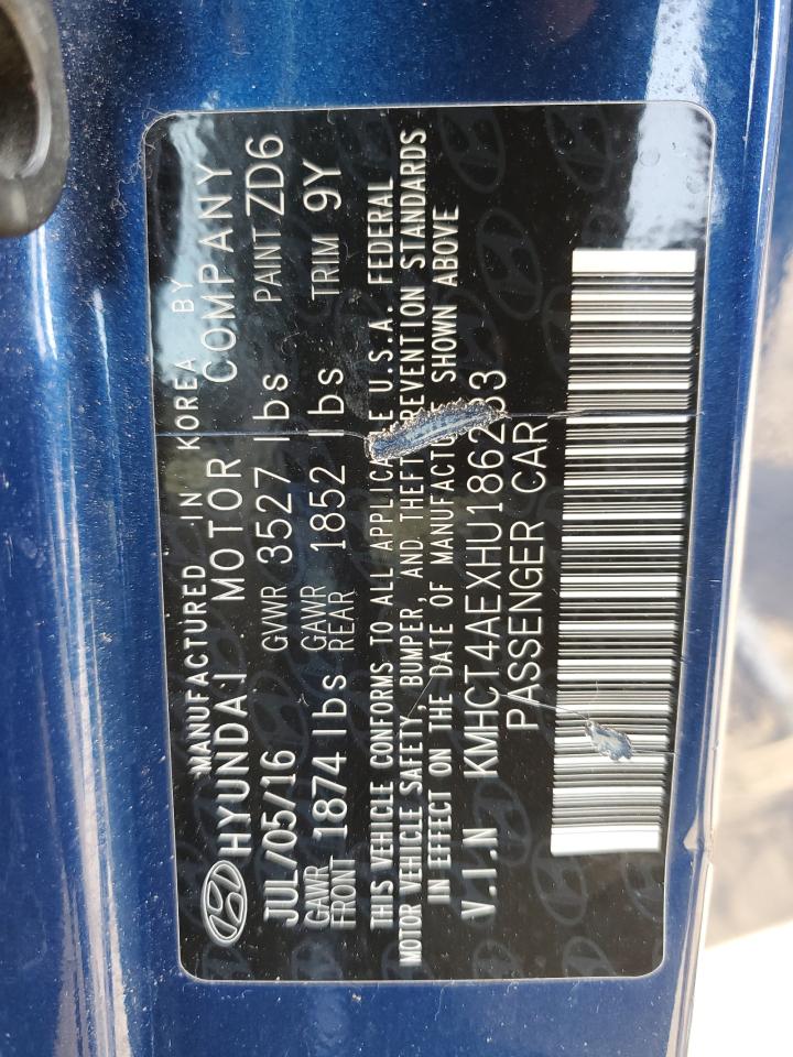 2017 Hyundai Accent Se VIN: KMHCT4AEXHU186233 Lot: 74456254