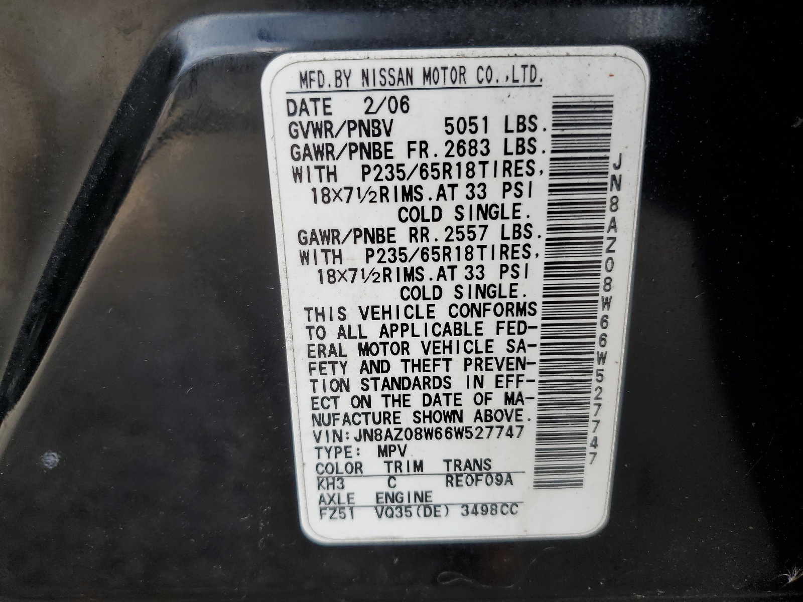 JN8AZ08W66W527747 2006 Nissan Murano Sl