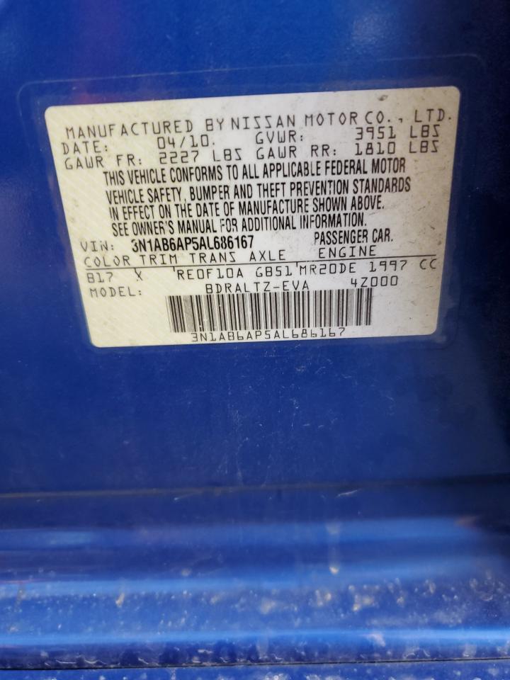 2010 Nissan Sentra 2.0 VIN: 3N1AB6AP5AL686167 Lot: 43213704