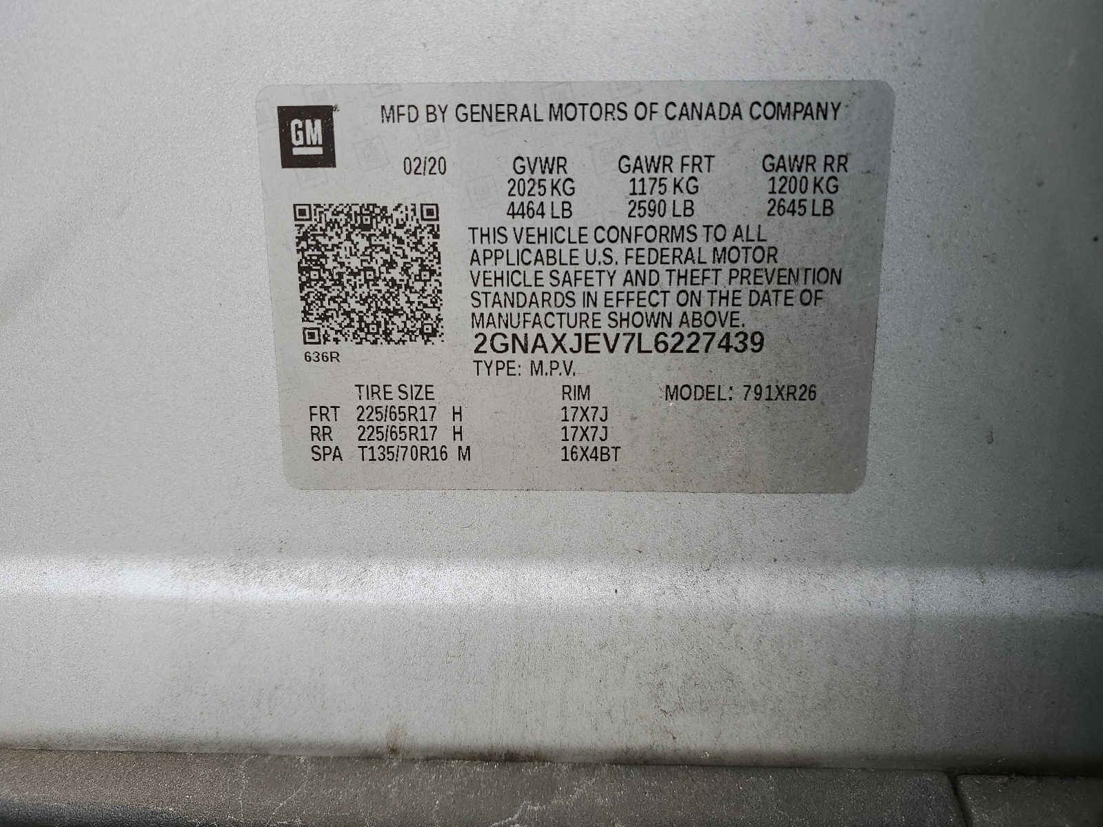 2GNAXJEV7L6227439 2020 Chevrolet Equinox Fwd 2Fl