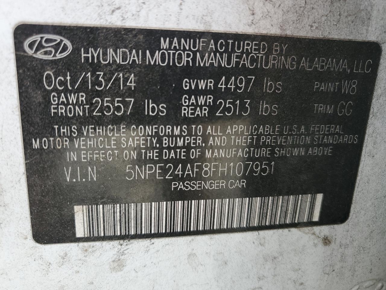 2015 Hyundai Sonata Se VIN: 5NPE24AF8FH107951 Lot: 44528894