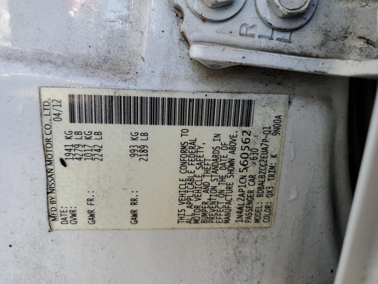 1N4AL2AP1CN560562 2012 Nissan Altima Base