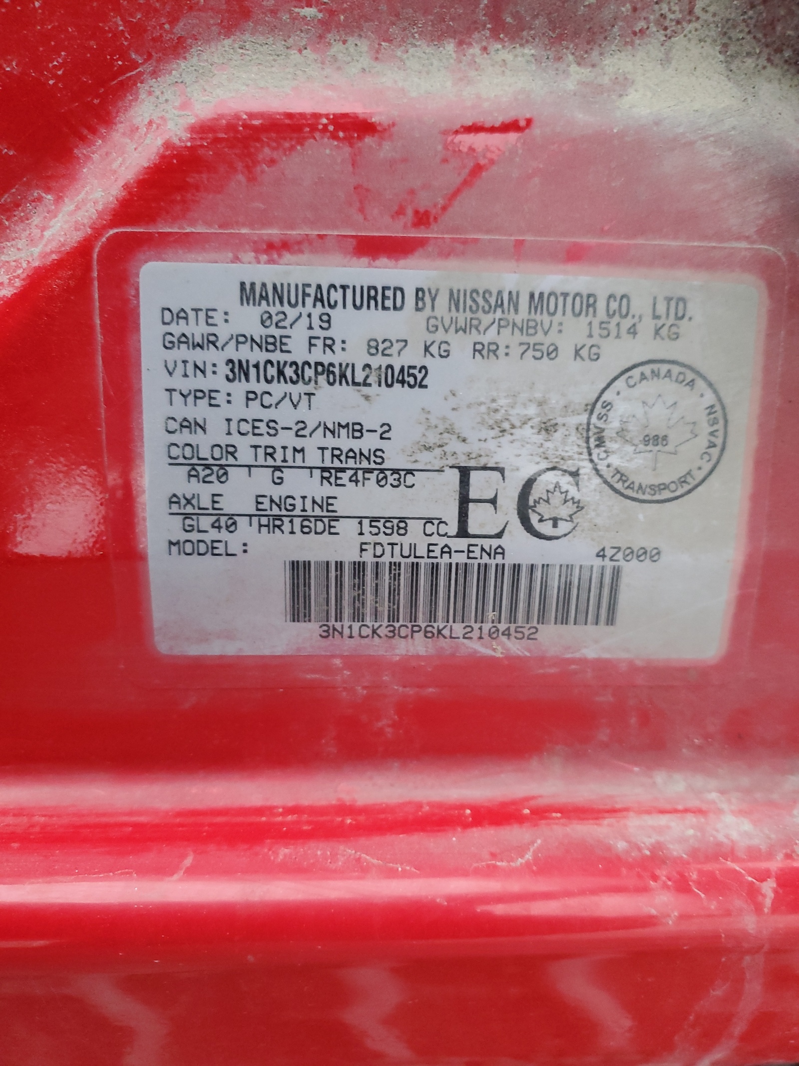 3N1CK3CP6KL210452 2019 Nissan Micra