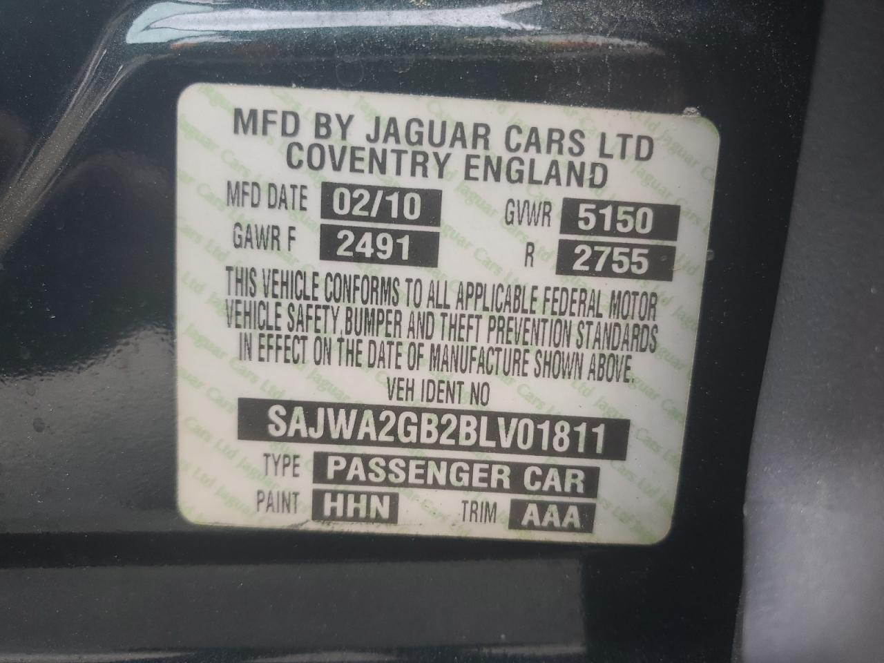 SAJWA2GB2BLV01811 2011 Jaguar Xjl