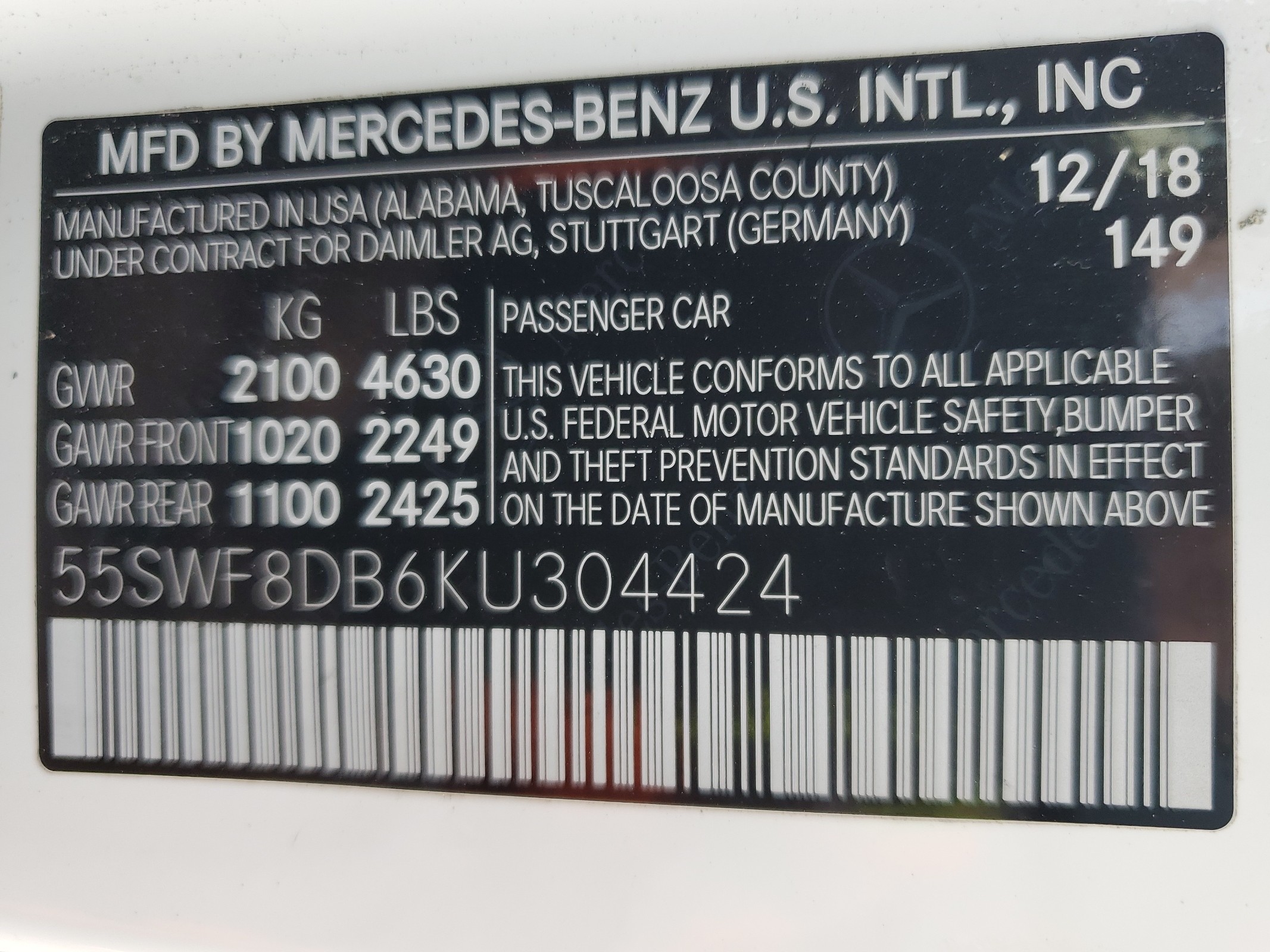 55SWF8DB6KU304424 2019 Mercedes-Benz C 300