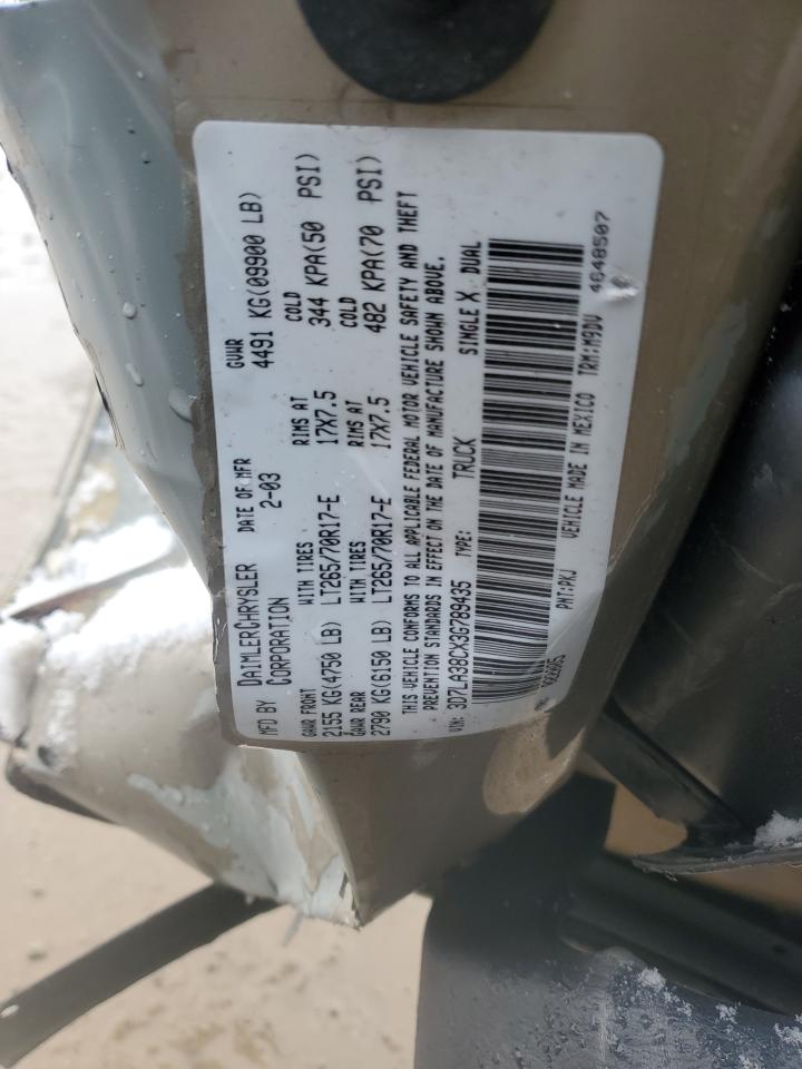 2003 Dodge Ram 3500 St VIN: 3D7LA38CX3G789435 Lot: 43381554