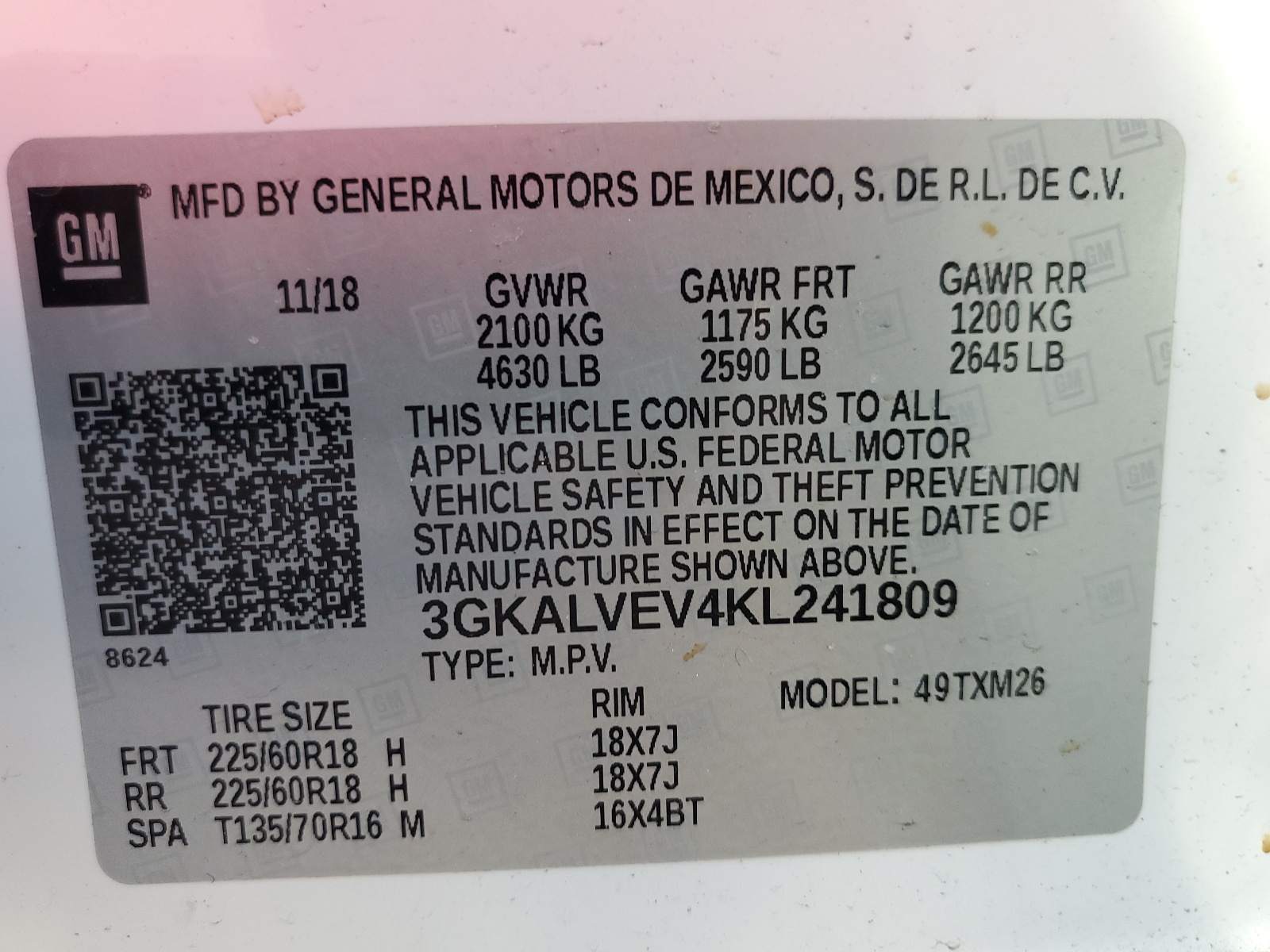 3GKALVEV4KL241809 2019 GMC Terrain Slt